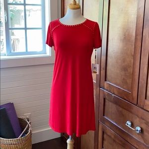 🌹 Calvin Klein Studded Red Shift Dress 🌶